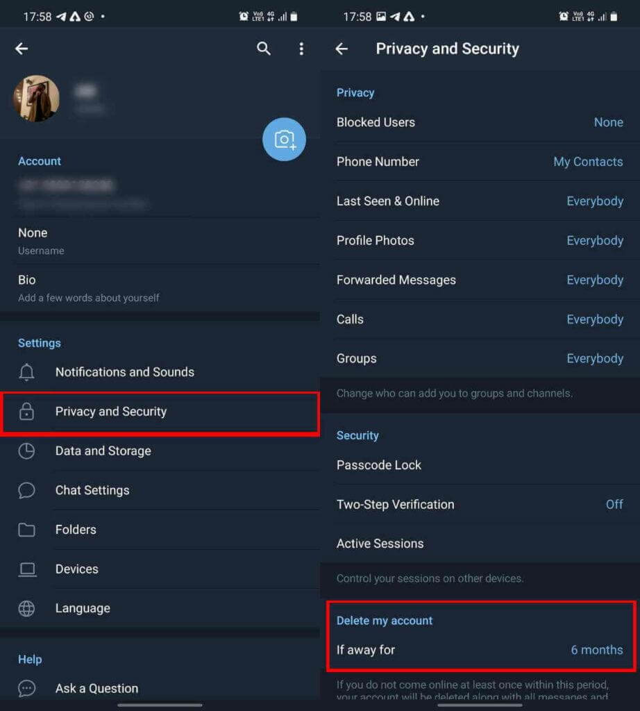 delete privacy and security from contact